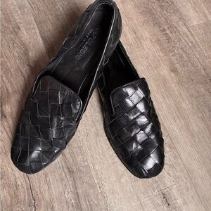 Napoleoni Black Italian Leather intrecciato woven Loafers comfy size 40 9(US)